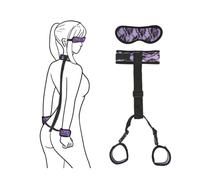 Generic BDSM Restraints - Neck to Wrist Bondage Set with Handcuffs, Collar, Blindfold - Adjustable, Comfortable Nylon - For Adults, Couples - Punk Style - Purple
