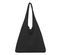 Generic Beach Bags For Women, Straw Tote Bag With Zipper, Retro Summer Woven Bag, Handmade Boho Casual Straw Shoulder Bags For Beach Pool, Black, L