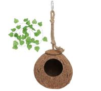 Generic Bearded Dragon Accessories Coconut Shell Nest with Hemp Rope and Grass Material, Providing a Natural Pet Sleeping Bed and Shelter for Lizards and Small Pets in Reptile Habitats