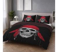 Generic Bedding Bed Set King 90" x 87" Anime Mysterious Fantasy Skull Duvet Cover Ultra Soft Microfiber Breathable Comforter Cover with Zipper Closure, Black Red Bedding Linen Set