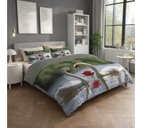 Generic Bedding Bed Set King 90" x 87" Tranquil Romantic Floral Swan Duvet Cover Ultra Soft Microfiber Breathable Comforter Cover with Zipper Closure, White Red Bedding Linen Set