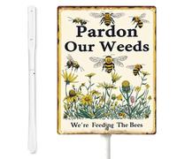 Generic Bees Sign 8"" x 12"", Pardon Our Weeds We're Feeding The Bees Yard Sign with Stakes, Honey Bee Sign For Lawn, Farmhouse, Garden Sign Rustproof Aluminum Sign