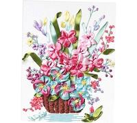 Generic Beginners Silk Ribbon Embroidery Kit 3D Spring Flower Bouquet Wall Art, 35x40cm/13.78x15.75inch, Adults, Unisex, Not Foldable