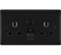 Generic BG Nexus Matt Black Double Socket with USB Type A & Type C (12W) NFB22UAC12B