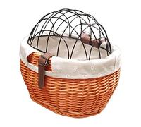 Generic Bicycle Front Basket, Hand Woven Rattan Pet Carrier with Removable Wire Mesh Cover, for Small Dogs Cats Toys Books Vegetables, Easy Install Adjustable Fit Kids Bike 30x25cm (Honey color)