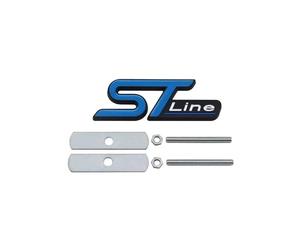 Generic Big Size 3D Metal Yellow Green Blue Red Black Logo ST Line Emblem Car Front Grille Badge Rear Trunk Sticker Car Styling Accessories(Grille-Blue Black)