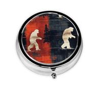 Generic Bigfoot Print Round Pill Box-3 Compartment Small Pill Case for Purse & Pocket Mini Metal Pill Holder Travel Pill Container
