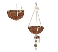 Generic Bird Coconut Hanging Cage Swing, Safe Non- Natural Material with Cotton Rope, Fun Toy for Parrots, 39cm Height, 1 Piece