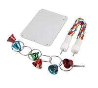 Generic Bird Mirror Toy Colorful Chewing Perch with Bell String for Parakeets Cockatiels - Durable Cotton Rope and Plastic - 5.0 X 7.5in