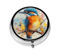 Generic Bird Print Round Pill Box-3 Compartment Small Pill Case for Purse & Pocket Mini Metal Pill Holder Travel Pill Container