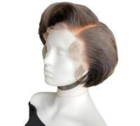 Generic Black Hair Pixie Cut Wig, 6 In/15 Cm for African American Women, Synthetic Lace Front, Short Straight Style, Breathable Adjustable Cap, Natural Hairline, Restylable