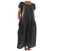 Generic Black Midi Dress Jersey Dresses Uk Maternity Photoshoot Dress Crew Neck Solid Color Linen Dresses With Pockets Cotton Linen Blend Maxi Dresses Loose Dresses Dress (Gray, 4Xl)