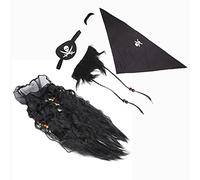 Generic Black Pirate Fake Beard and Moustache Set with Wig and Headscarf for Halloween Parties and Costume Events, Plush Fabric
