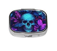 Generic Black Purple Skulls Print Square Pill Box-2 Compartment Small Pill Case for Purse & Pocket Mini Metal Pill Holder Travel Pill Container