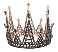 Generic Black Vintage Baroque Bride Headwear Rhinestone Wedding Crown Gothic Tiara for Halloween Costume Party
