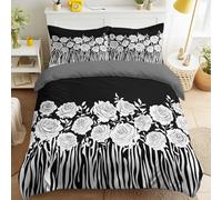 Generic Black White Double Bedding Sets, Soft Microfiber Reversible Flowers Roses Duvet Cover 79" x 79" with 2 Pillowcases Modern Avant-Garde Artistic Elegant Quilt Cover for Children & Adults