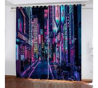 Generic Blackout Curtains Eyelet 150 X 166 Cm City Street View Neon Lights Blackout Curtains 3D Insulated Curtain Polyester For Bedroom Living -1W4H+M7