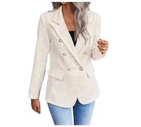 Generic Blazer Ladies Boucle Suit Jacket with Pockets and Button Open Front Fitted Solid Casual Sports Jacket Transition Jacket Windproof Thermal Outdoor Jacket Lightweight Hiking Jacket, O Beige, L