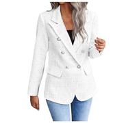 Generic Blazer Ladies Boucle Suit Jacket with Pockets and Button Open Front Fitted Solid Casual Sports Jacket Transition Jacket Windproof Thermal Outdoor Jacket Lightweight Hiking Jacket, O White, XXL