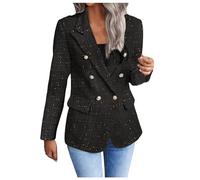 Generic Blazer Ladies Boucle Suit Jacket with Pockets and Button Open Front Fitted Solid Casual Sports Jacket Transition Jacket Windproof Thermal Outdoor Jacket Lightweight Hiking Jacket, O Dark Grey