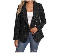 Generic Blazer Ladies Boucle Suit Jacket with Pockets and Button Open Front Fitted Solid Casual Sports Jacket Transition Jacket Windproof Thermal Outdoor Jacket Lightweight Hiking Jacket, O Black, L