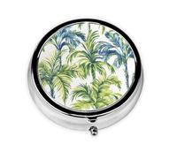 Generic Blue Coconuts Print Round Pill Box-3 Compartment Small Pill Case for Purse & Pocket Mini Metal Pill Holder Travel Pill Container