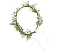 Generic Blue Floral Crown Headband Handmade Fairy Flower Headpiece with Crystals Vintage Wedding Hair Accessory for Women Bridal Festival Party