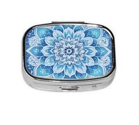 Generic Blue Mandala Print Square Pill Box-2 Compartment for Purse & Pocket Mini Metal Pill Holder Travel Pill Container
