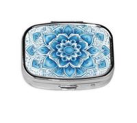 Generic Blue Mandala Print Square Pill Box-2 Compartment for Purse & Pocket Mini Metal Pill Holder Travel Pill Container