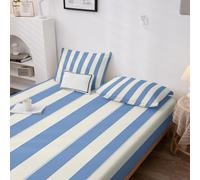 Generic Blue Stripe Fitted Sheets Super King Size, with 2 Pillowcases - Blue and White Striped Bed Sheets & Bedroom Decor & Gift, 30 cm Deep Pocket, Soft Brushed Microfiber Bedding - SWJ777