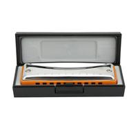 Generic Blues Harmonica Portable Small Cute Wind Instrument for Family Entertainment Music Lovers 10-Hole C Key Stainless Steel Cover (Orange)
