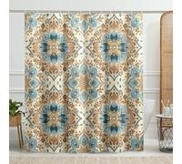 Generic Bohemian Shower Curtain, Moroccan Blue Beige Floral, 62x72 Inch, Waterproof, Wrinkle Resistant, High Strength, Polyester, Unlined, Hooks Included
