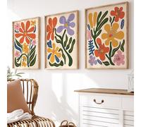 Generic Boho Abstract Flowers Print Set of 3, Botanical Wall Prints, Floral Wall Art, Vintage Art Print, Boho Wall Art, Flower Market Poster, Unframed, A4, A3