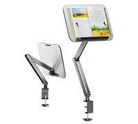 Generic Book Stand Book Holder Reading Stand with 360° Rotation 180° Folding Panel 270° Left Right Rotating Panel Adjustable Height Angle Spiral Lock Clamp for 14-17.3 Inch Laptop