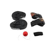 Generic Boxing Equipment Set Durable Training Gloves Mitts Pads Ball for Boxing Sports Fitness PU Leather Black Blue 2 Pcs Adults Teens Gym Home (Black)