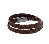 Generic Braided Leather Bracelet Men's - Black Or Brown - Magnetic Clasp - Stainless Steel - Including Extra Link - Gwf-d1000