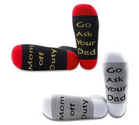 Generic Brands PYOUL 2 Pairs Funny Socks Mom Off Duty, Go Ask Your Dad Merch Funny Socks With Sayings Gift For Mom (Mom Off Duty)