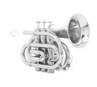 Generic Brass Pocket Trumpet Bb Compact Mini Instrument Short Body With Three Valves And Water Keys For Daily Practice Music Lessons And Travel