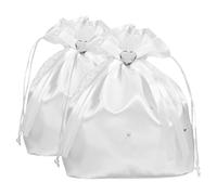 Generic Bridal Flower Bag Heart Shaped Satin White 2pcs Elegant Drawstring Money Purse for Western Weddings