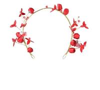 Generic Bright Red Handmade Headband with Cloth Flower and Alloy Decoration, Funny Design Hair Ornament for Bride to Decorate Hairstyle and Create Special Moments