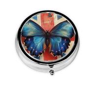 Generic British Flag Butterfly Print Round Pill Box-3 Compartment Small Pill Case for Purse & Pocket Mini Metal Pill Holder Travel Pill Container
