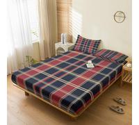 Generic Buffalo Check Fitted Sheet Double Bed, with 2 Pillowcases - Red Plaid Gingham Bed Sheets & Bedroom Decor & Gift, 30 cm Deep Pocket, Soft Brushed Microfiber Bedding - SWJ2549