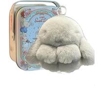 Generic Bunny Lulu Keychain, Cute Bunnylulu Keychain With Exquisite Box, Plush Bunny PomPom Charm (Gray)