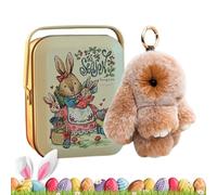 Generic Bunny-Lulu Keychain In A Tin, Handmade Rabbit Pendant, Easter Rabbit Bag Charm, Cute Hangable Bunny Animal Fluffys Key Ring(Khaki)