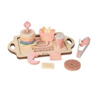 Generic Burger And Fries Playset Wooden Role Set Toy Serving Tray Burger Stack Fries Container Drink Cup Learning Through Play suitable for home playroom kindergarten birthday party