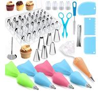 Generic Cake Decorating Kit; 72 Pieces; Stainless Steel & Silicone; Flower Opening; Piping Tips Set