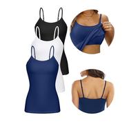 Generic Camisole for Women Cotton Tank Tops with Shelf Bra Adjustable Strap Basic Cami Tanks 3 Pack White/Black/Navy 2XL