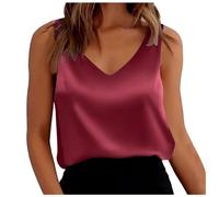 Generic Camisole Tops for Women, Womens Solid Silk Satin Tank Tops Sexy V Neck Casual Cami Sleeveless Blouses Summer Basic Tank Shirt Fashion Loose Fitting Vest Tops Wine