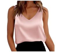 Generic Camisole Tops for Women, Womens Solid Silk Satin Tank Tops Sexy V Neck Casual Cami Sleeveless Blouses Summer Basic Tank Shirt Fashion Loose Fitting Vest Tops Pink