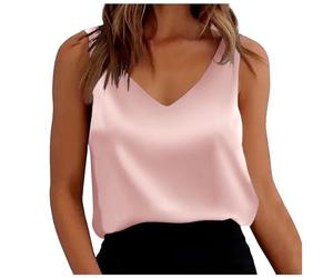 Generic Camisole Tops for Women, Womens Solid Silk Satin Tank Tops Sexy V Neck Casual Cami Sleeveless Blouses Summer Basic Tank Shirt Fashion Loose Fitting Vest Tops Pink